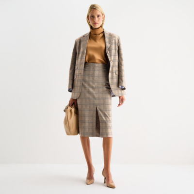Worthington Womens Plaid Blazer, Long Pencil Skirt