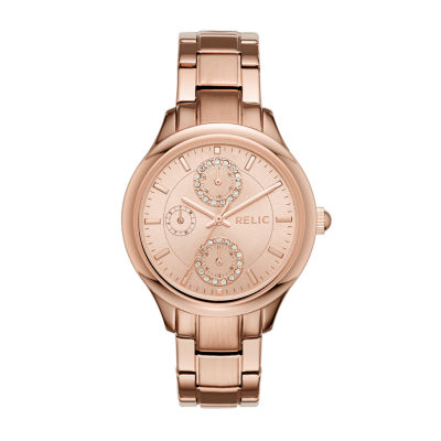 Relic By Fossil Womens Multi-Function Rose Goldtone Stainless Steel Bracelet Watch Zr15877