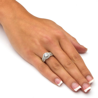 DiamonArt® Womens 2 1/4 CT. T.W. White Cubic Zirconia 10K White Gold Engagement Ring