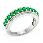 Womens 1/6 CT. T.W. Genuine Green Emerald 10K White Gold Cocktail Ring