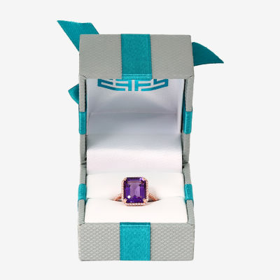 Effy Final Call Womens Diamond Accent Genuine Purple Amethyst 14K Rose Gold Halo Cocktail Ring