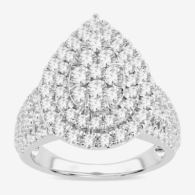 Signature By Modern Bride Womens 2 CT. T.W. Natural White Diamond 10K Gold Pear Side Stone Halo Engagement Ring