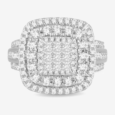 Womens / CT. T.W. Natural White Diamond 10K Gold Cushion Side Stone Halo Engagement Ring