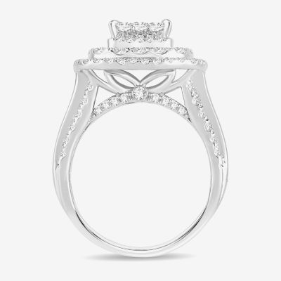 Womens / CT. T.W. Natural White Diamond 10K Gold Cushion Side Stone Halo Engagement Ring