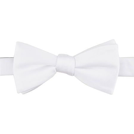 Stafford Sateen Solid Pretied Pre-Tied Bow Tie, One Size Fits Most, White