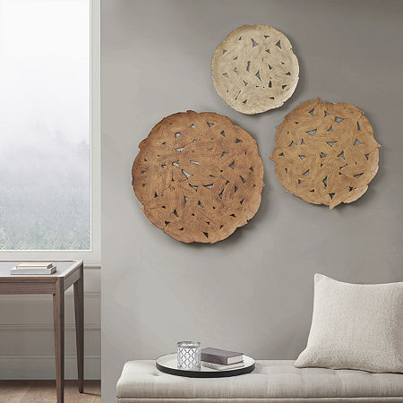 Madison Park Rosalie Textured Feather Metal Disc 3-pc. Wall Art Sets, One Size, Orange