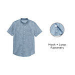 St. John's Bay Chambray Dexterity Mens Easy-on + Easy-off Adaptive Classic Fit Short Sleeve Button-Down Shirt