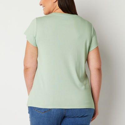 Liz Claiborne Womens Plus V Neck Short Sleeve T-Shirt