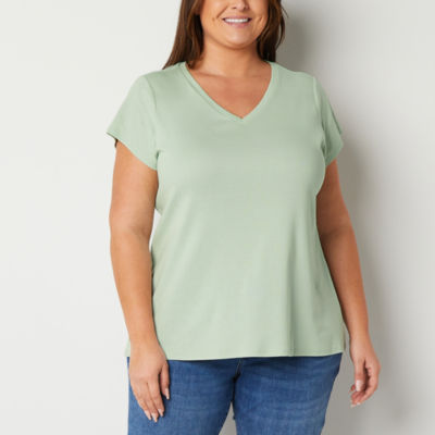 Liz Claiborne Womens Plus V Neck Short Sleeve T-Shirt
