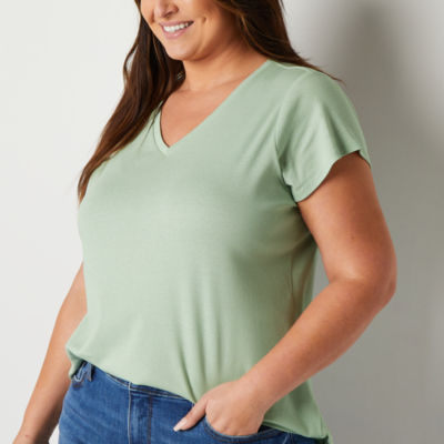 Liz Claiborne Womens Plus V Neck Short Sleeve T-Shirt