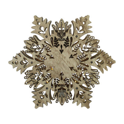 8.5'' Lighted Brown Wooden Snowflake Christmas Tree Topper - Clear Lights