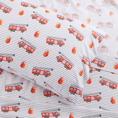 Sweet Home Collection Fire Trucks Wrinkle Resistant Sheet Set