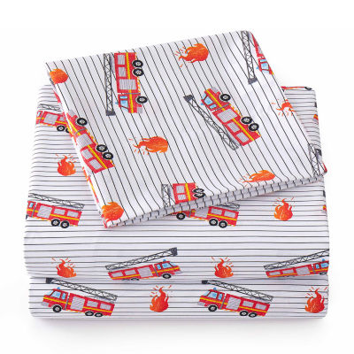Sweet Home Collection Fire Trucks Wrinkle Resistant Sheet Set