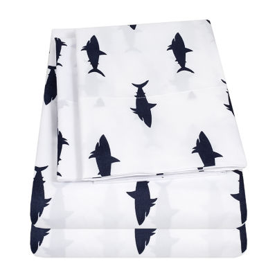 Sweet Home Collection Swimming Sharks Wrinkle Resistant Sheet Set