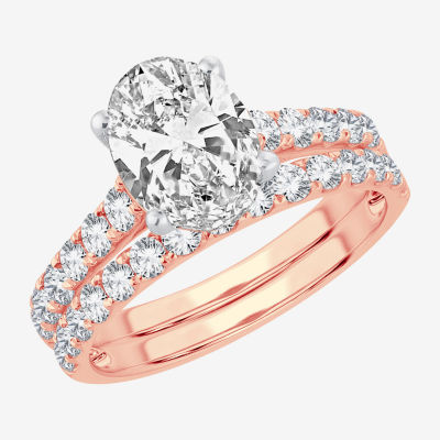 (F-G/ Vs2-Si1) Womens 4 CT. T.W. Lab Grown White Diamond 14K Rose Gold Oval Side Stone Bridal Set