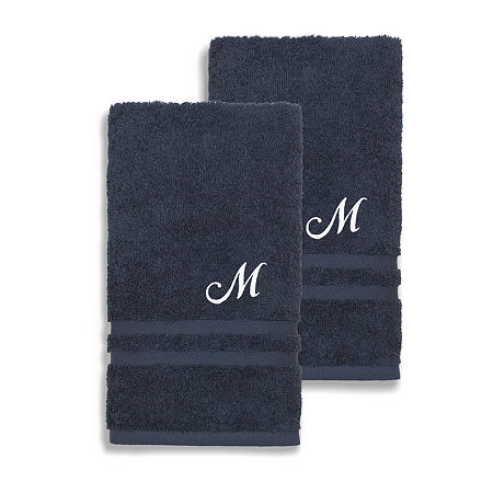 Linum Home Textiles Denzi Monogram Towel Collection 2-pc. Hand Towel In Blue