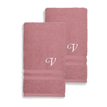 Linum Home Textiles Denzi Monogram Towel Collection 2-pc. Hand Towel In Pink