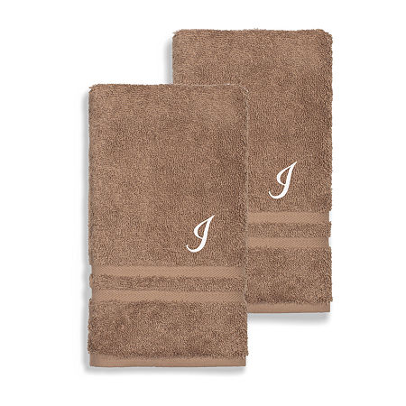 Linum Home Textiles Denzi Monogram Towel Collection 2-pc. Hand Towel In Brown