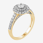 Womens 1 CT. T.W. Genuine White Diamond 14K Gold Round Halo Engagement Ring
