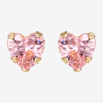 Girls Pink Cubic Zirconia Heart Earrings