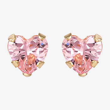 Girls Pink Cubic Zirconia Heart Earrings