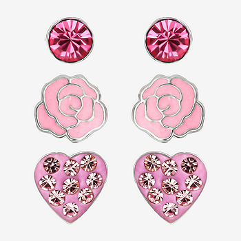Flower Stud Earrings with Pink Crystal Sterling Silver Flower Stud Earrings with Pink Crystal Sterling Silver