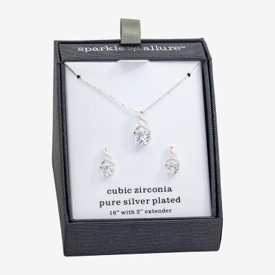 Sparkle Allure Womens Cubic Zirconia Pure Silver Over Brass Round 2-pc. Jewelry Set