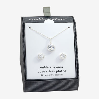 Sparkle Allure Womens Cubic Zirconia Pure Silver Over Brass Round 2-pc. Jewelry Set