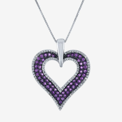 Womens Genuine Purple Amethyst Sterling Silver Heart Pendant Necklace