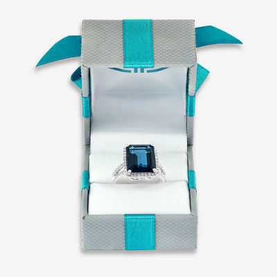 Effy Womens / CT. T.W. Diamond & Genuine Blue Topaz 14K White Gold Cocktail Ring