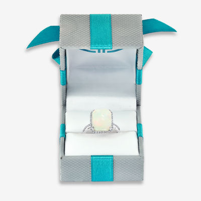 Effy Final Call Womens Diamond Accent Genuine White Opal 14K Gold Halo Cocktail Ring