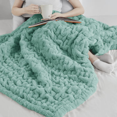 Madison Park Ruched Fur Throw