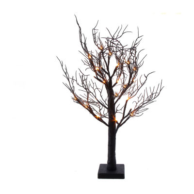 Kurt Adler 2 Foot Black Glitter And Orange LED Lighted Tree