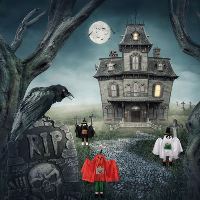 Set of 3 Ghost  Pumpkin and Bat Standing Halloween Kid Figures 36in