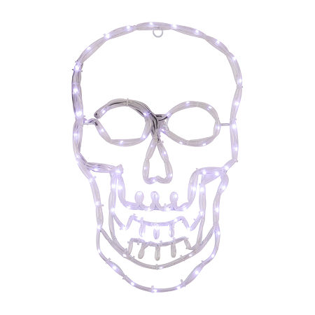 18'' Lighted Skull With 4 Function Controller Window Silhouette Halloween Decoration, One Size, White