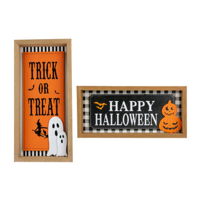 Set of 2 Happy Halloween Wooden Shadow Box Plaques