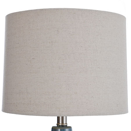 Stylecraft 20 Teal Ceramic With Natural Linen Hardback Shade Table Lamp, One Size, Blue