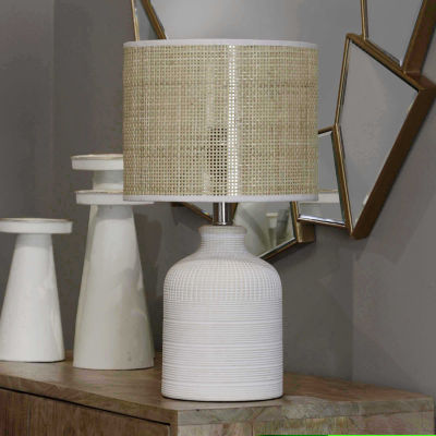 Stylecraft 22" Textured Ceramic With Rattan Hardback Shade Table Lamp