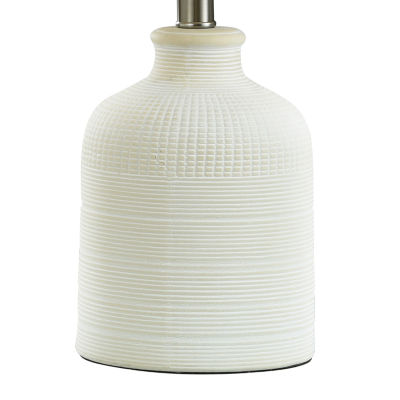 Stylecraft 22" Textured Ceramic With Rattan Hardback Shade Table Lamp