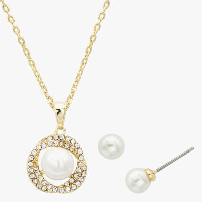 Sparkle Allure Simulated Pearl Gold Tone 14K Gold Over Brass Round 2-pc. Jewelry Set