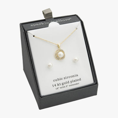 Sparkle Allure Simulated Pearl Gold Tone 14K Gold Over Brass Round 2-pc. Jewelry Set