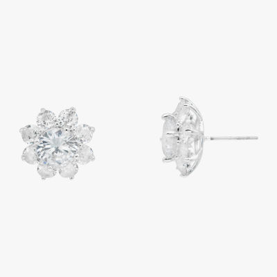 Sparkle Allure Cluster Cubic Zirconia Pure Silver Over Brass 11mm Flower Stud Earrings