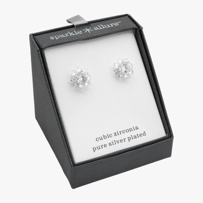 Sparkle Allure Cluster Cubic Zirconia Pure Silver Over Brass 11mm Flower Stud Earrings