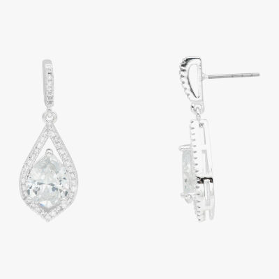 Sparkle Allure Halo Cubic Zirconia Pure Silver Over Brass Drop Earrings