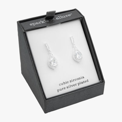 Sparkle Allure Halo Cubic Zirconia Pure Silver Over Brass Drop Earrings