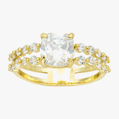 Sparkle Allure Split Shank Cubic Zirconia 14K Gold Over Brass Engagement Ring
