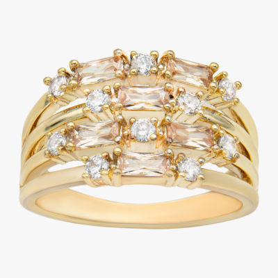 Sparkle Allure Faux Stack Cubic Zirconia 14K Gold Over Brass Cluster Cocktail Ring
