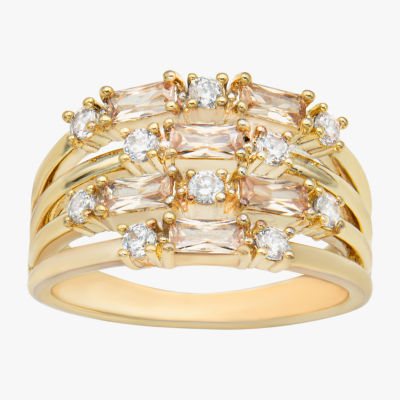 Sparkle Allure Faux Stack Womens Champagne Cubic Zirconia 14K Gold Over Brass Cluster Cocktail Ring