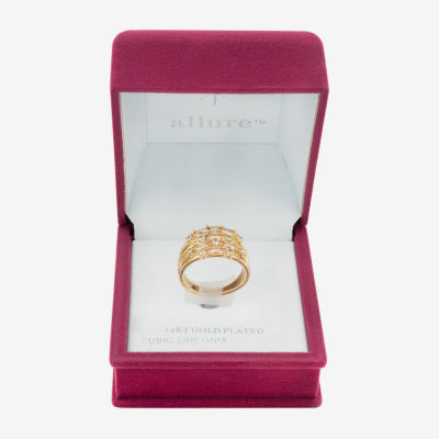 Sparkle Allure Faux Stack Cubic Zirconia 14K Gold Over Brass Cluster Cocktail Ring