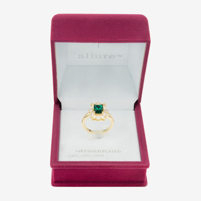 Sparkle Allure Crystal 14K Gold Over Brass Rectangular Halo Cocktail Ring